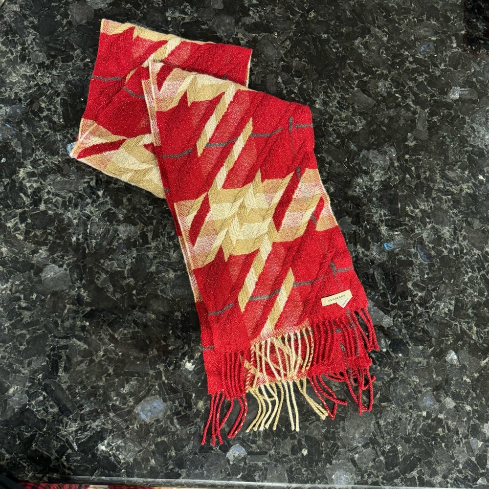 Cashmere and Metallic vintage Burberry scarf, multi-colored.